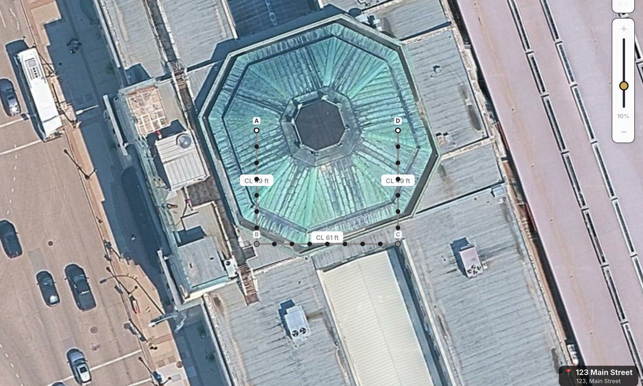 Fence traced over a real satellite view of a property