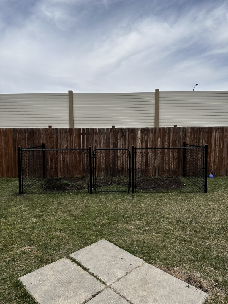 Black chain link dog run enclosure