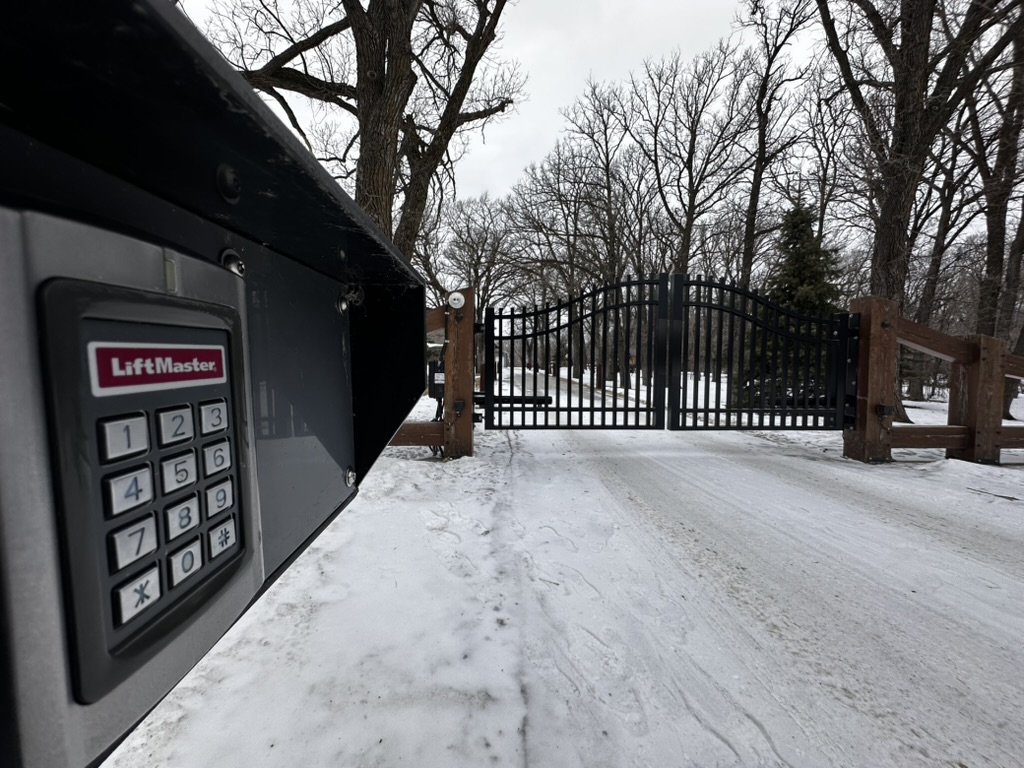 Ornamental gate at winter driveway